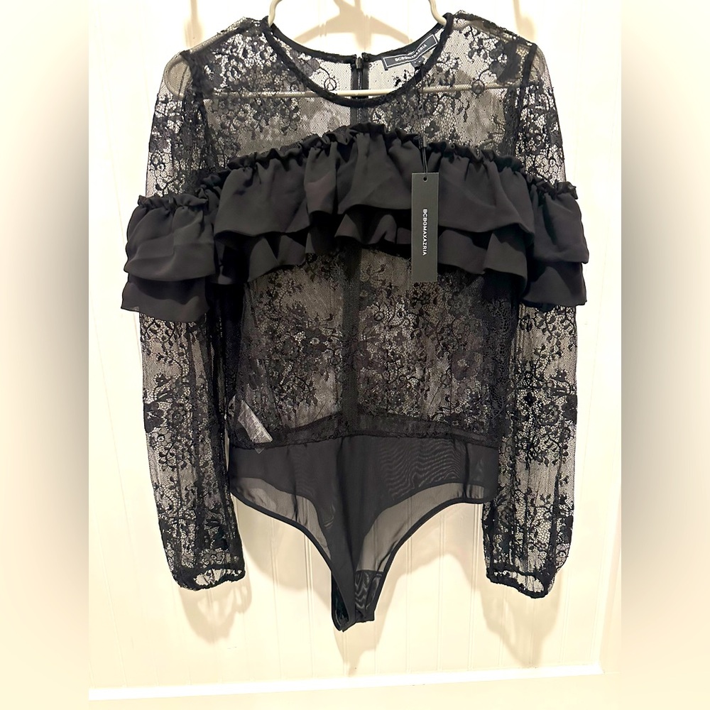 NWT - BCBGMaxazria bodysuit .. lace.. black size large .. new with tags